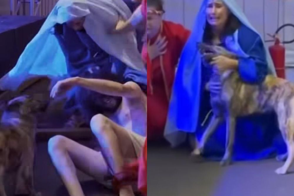 Nova Atriz?: Cachorrinha invade palco e ‘defende’ Jesus na Paixão de Cristo