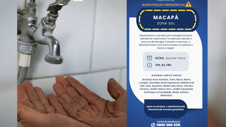 Sem água: Manutenção emergencial interrompe abastecimento na Zona Sul de Macapá nesta quinta, 16
