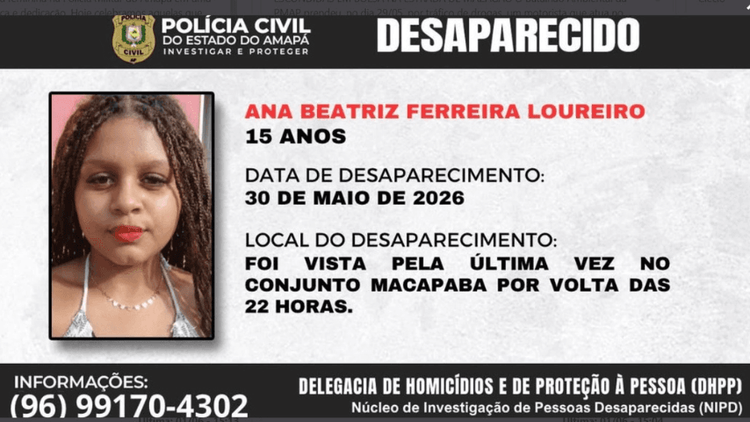 Macapá: Polícia investiga desaparecimento de adolescente vista pela última vez no Macapaba