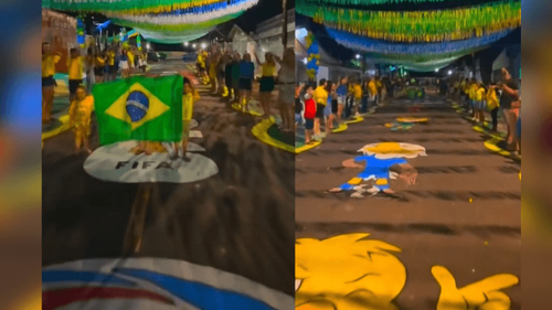 Bandeiras, pinturas e união: Clima de Copa toma conta de avenida no bairro Universidade, em Macapá