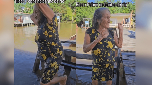 É assim mesmo?: Vovó brinca com as diferenças entre rico e pobre na hora do banho de rio