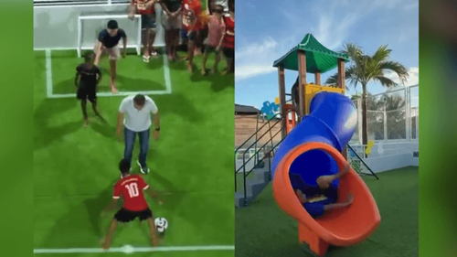 Tem parquinho na ponte: Crianças do Congós recebem área para brincar com balanço, escorrega e campo de futebol