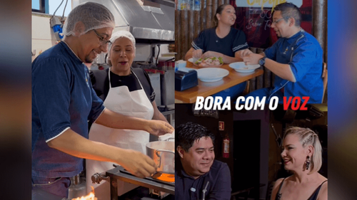 Bora com o Voz: chef Manoel coloca jornalista Bhyane Ferreira para preparar o camarão no bafo