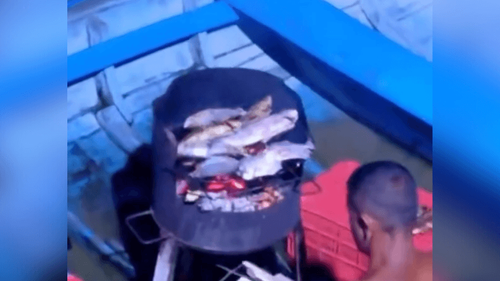 Vida boa ribeirinha: Dupla de pescadores desperta 'inveja' com 'peixe na brasa' dentro de embarcação