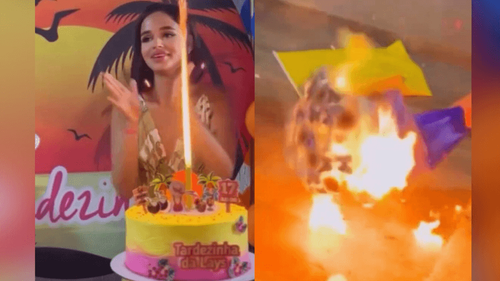 Em chamas: Buquê ‘surpresa’ pega fogo durante parabéns e festa de aniversário vira caos