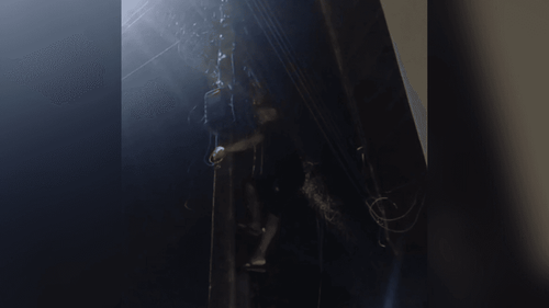 Cara de pau: Homem escala poste para levar fios de energia, em Macapá