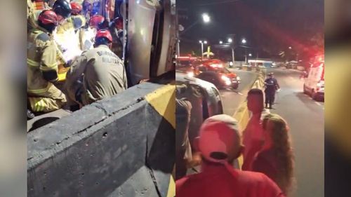 Macapá: carro capota na Ponte Sérgio Arruda; duas pessoas são resgatadas