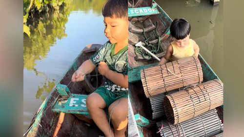 Tradição em miniatura: Pequeno ribeirinho mostra como é a captura do camarão na Amazônia