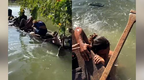 Sufoco no rio: Canoa vira e homem salva celular antes de resgatar criança